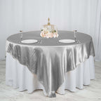 Satin 90"x90" Table Overlay Square Tablecloth Silver - Smooth Finish Table Topper