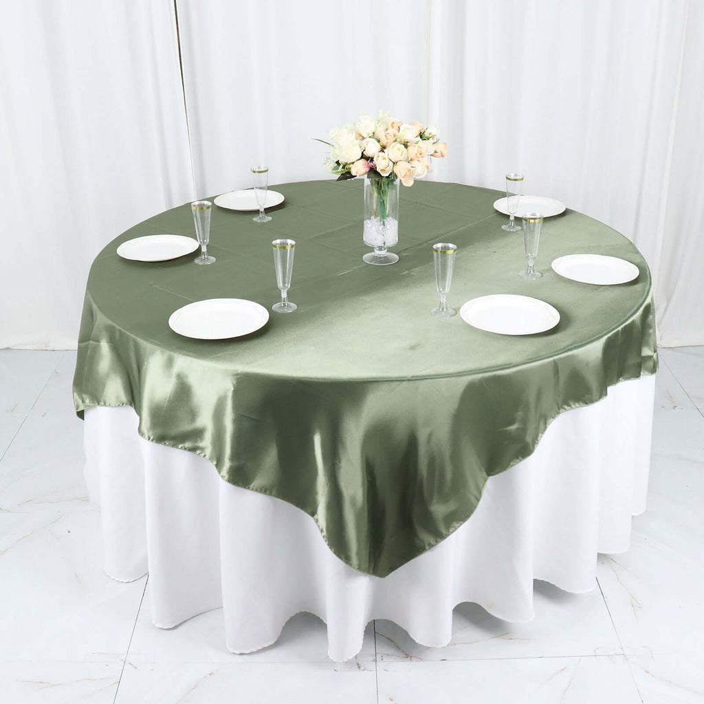 Satin 72"x72" Table Overlay Square Tablecloth Dusty Sage Green - Smooth Finish Table Cover