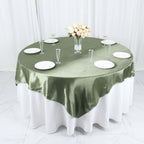 Satin 72"x72" Table Overlay Square Tablecloth Dusty Sage Green - Smooth Finish Table Cover