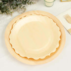 12-Pack Birchwood 9" Round Dinner Plates in Natural with Scalloped Rim - Eco Friendly Wooden Disposable Plates for Farmhouse-Style Events, Parties & Gatherings