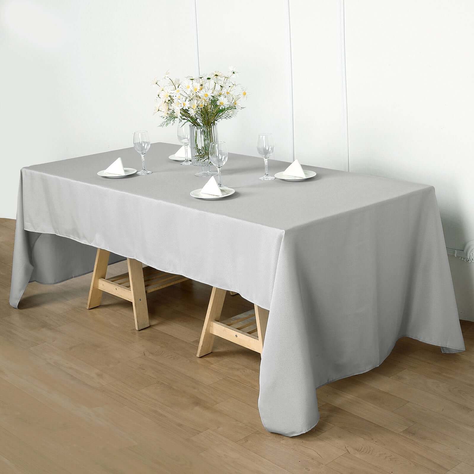 Polyester 60"x102" Rectangle Tablecloth Silver - Durable and Stylish Table Cover