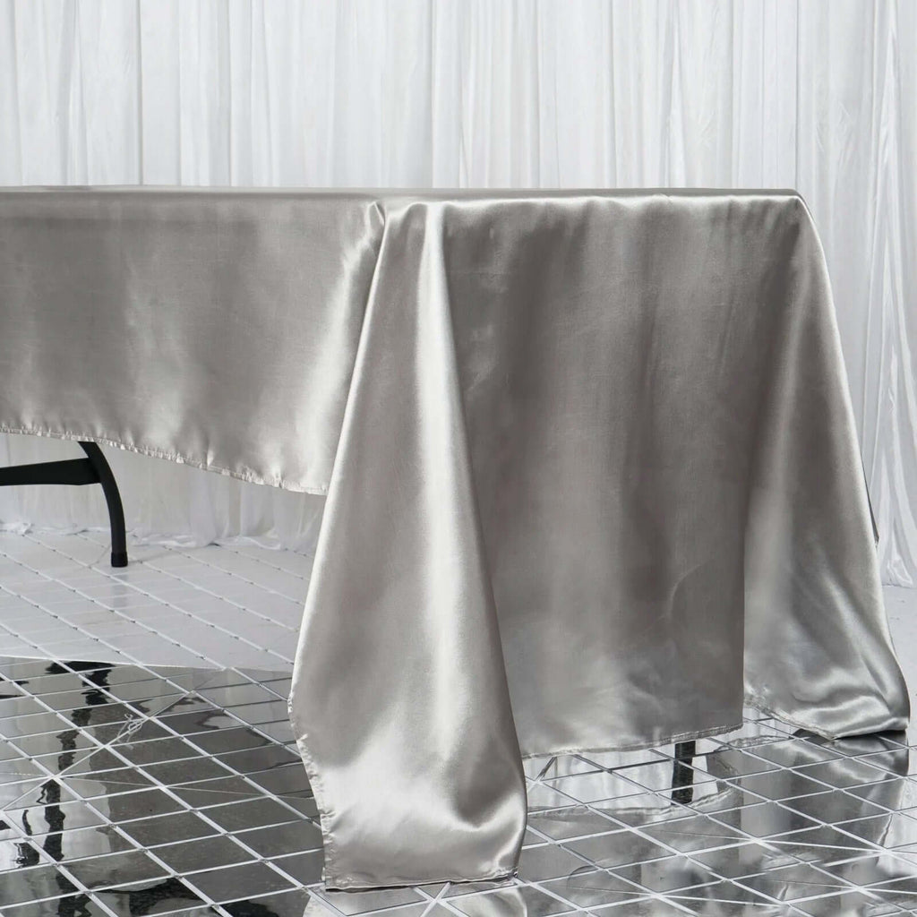 Satin Rectangular 60"x126" Tablecloth Silver - Smooth and Lustrous Table Cover