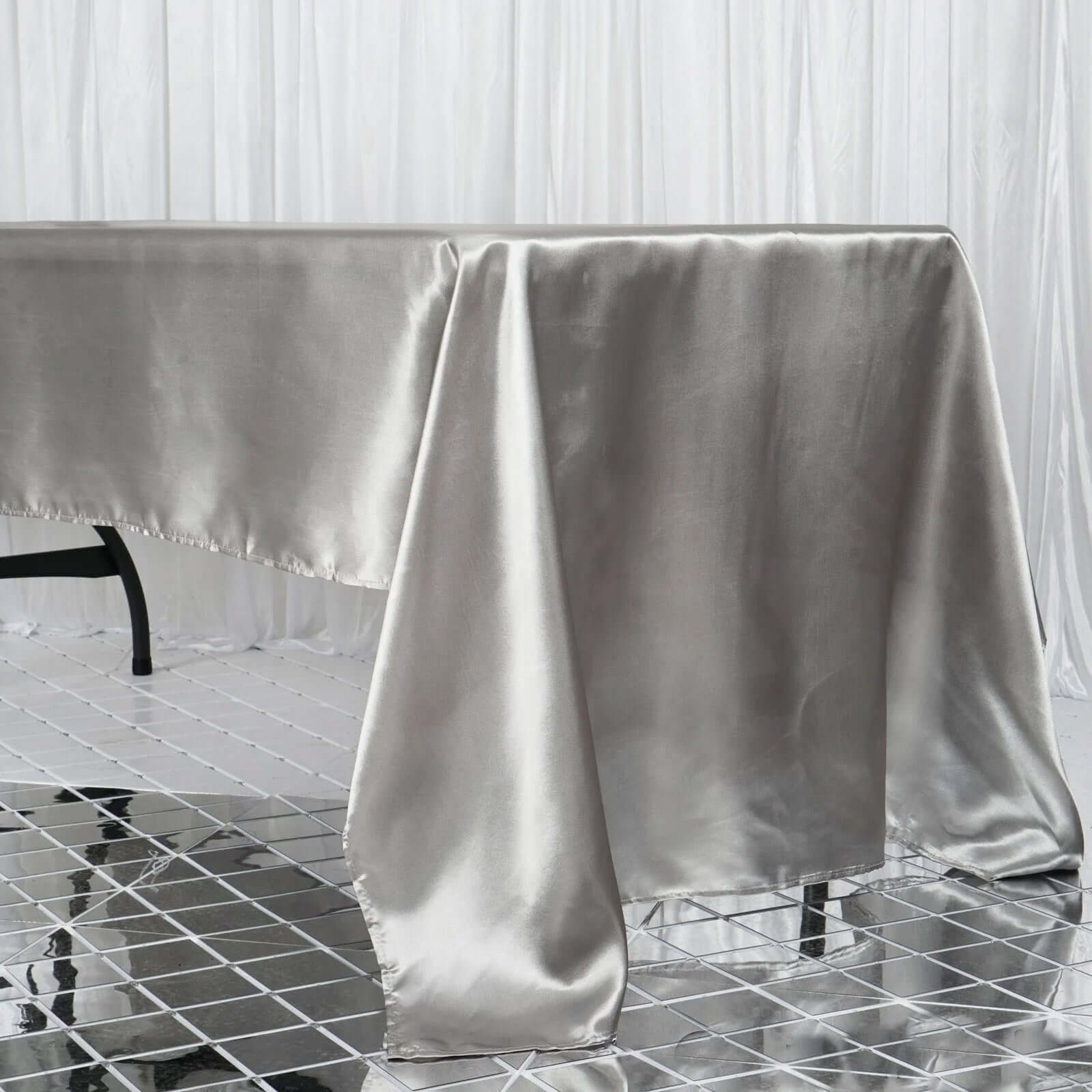 Satin Rectangular 60"x126" Tablecloth Silver - Smooth and Lustrous Table Cover
