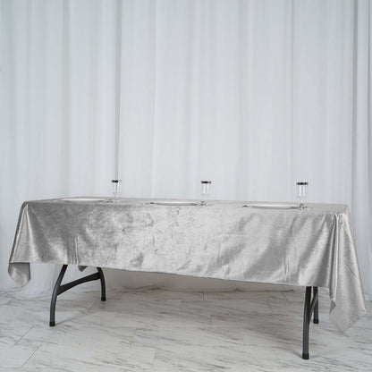 Premium Velvet 60"x102" Rectangle Tablecloth Silver - Reusable & Soft Table Cover