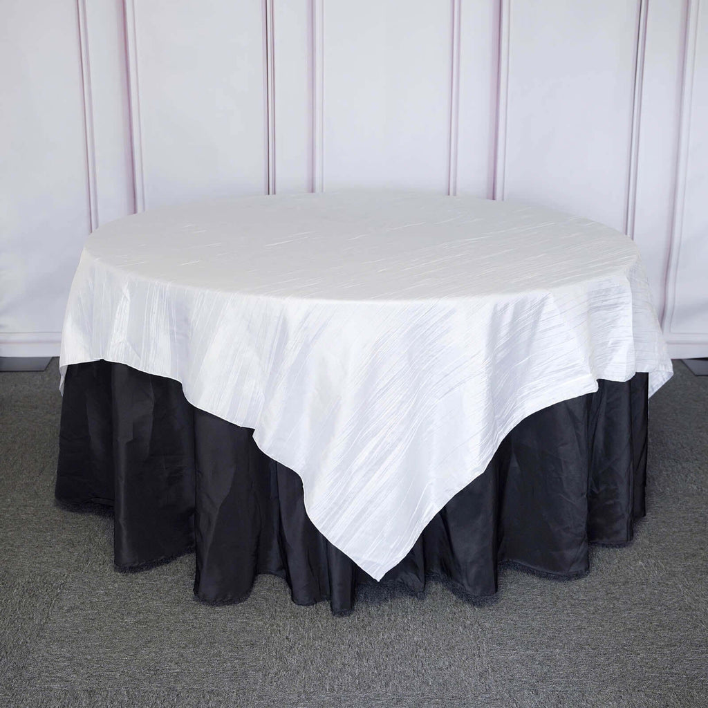 Taffeta 90"x90" Table Overlay Square Tablecloth White - Accordion Crinkle Design for Modern Celebrations
