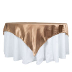 Satin 72"x72" Table Overlay Square Tablecloth Taupe - Smooth Finish Table Cover