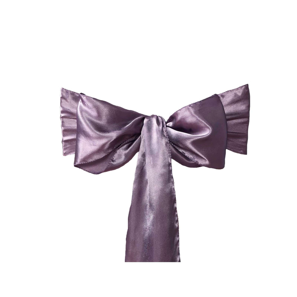 5 Pack Satin Chair Sashes Violet Amethyst - Durable Chair Bows with Shiny Finish 6"x106"