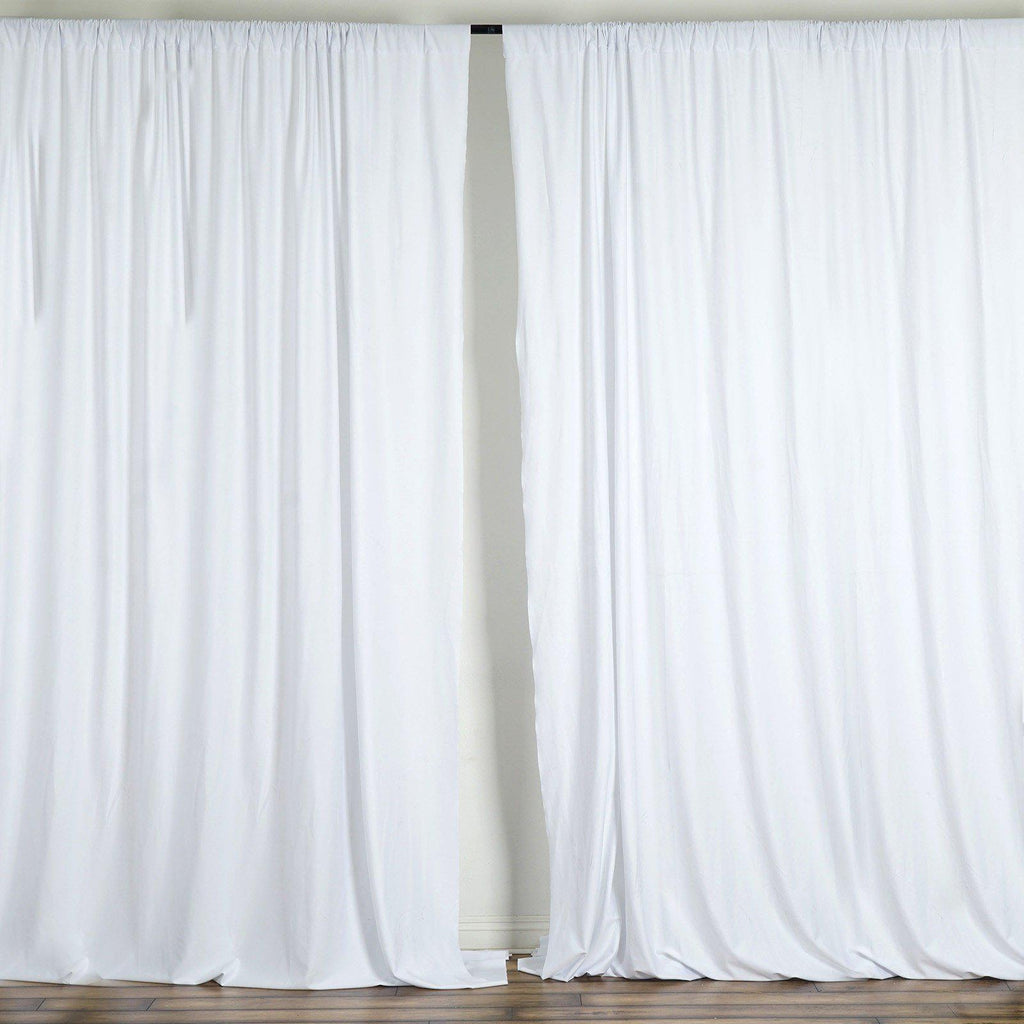 2 Pack White Scuba Polyester Event Curtain Drapes, Durable Flame Resistant Backdrop Event Panels Wrinkle Free with Rod Pockets - 10ftx10ft
