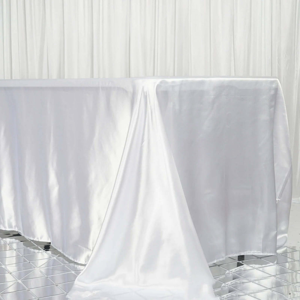 Satin Rectangular 90"x156" Tablecloth White - Seamless Stylish Table Cover for Wedding & Event Decoration