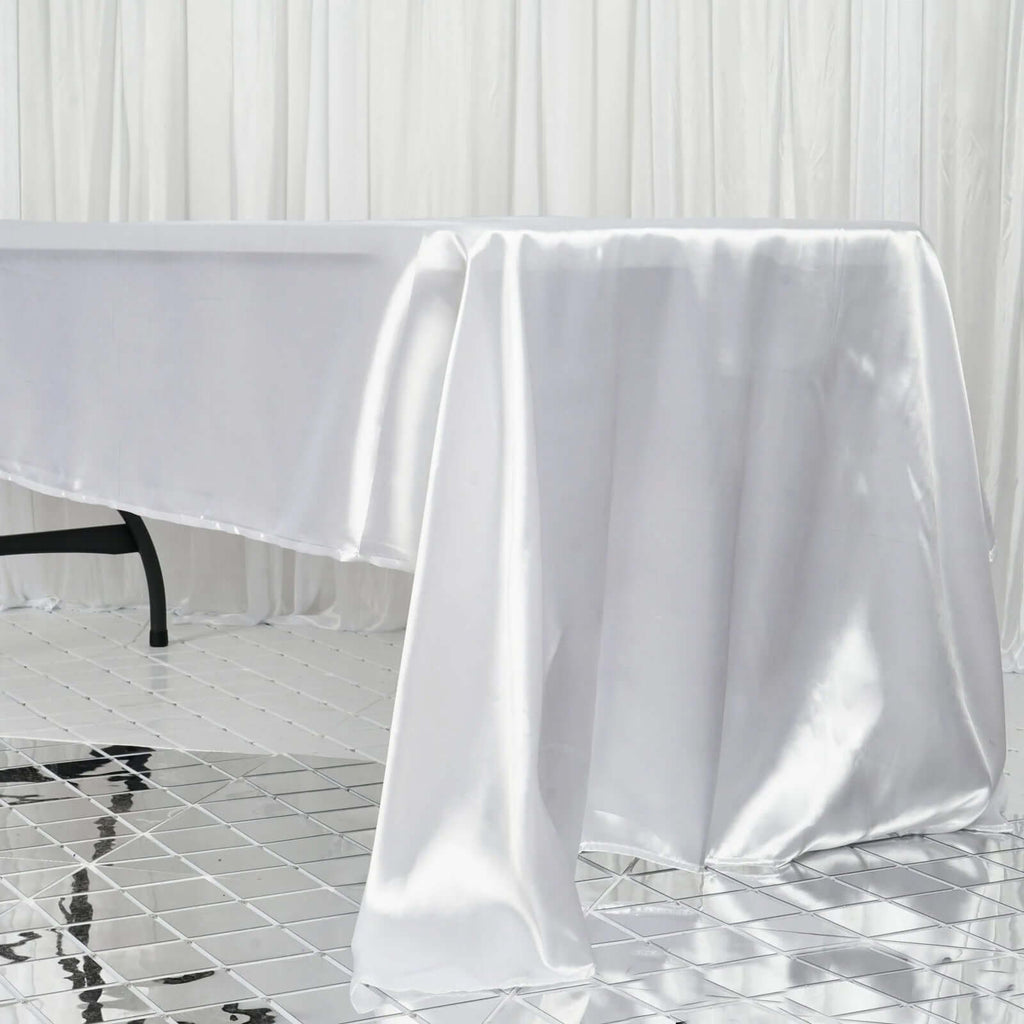 Satin Rectangular 60"x126" Tablecloth White - Smooth and Lustrous Finish for Weddings and Parties