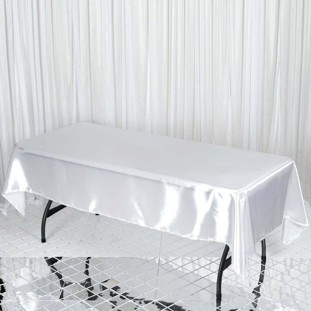 Satin Rectangular 60"x102" Tablecloth White - Smooth and Lustrous Finish for Weddings and Parties
