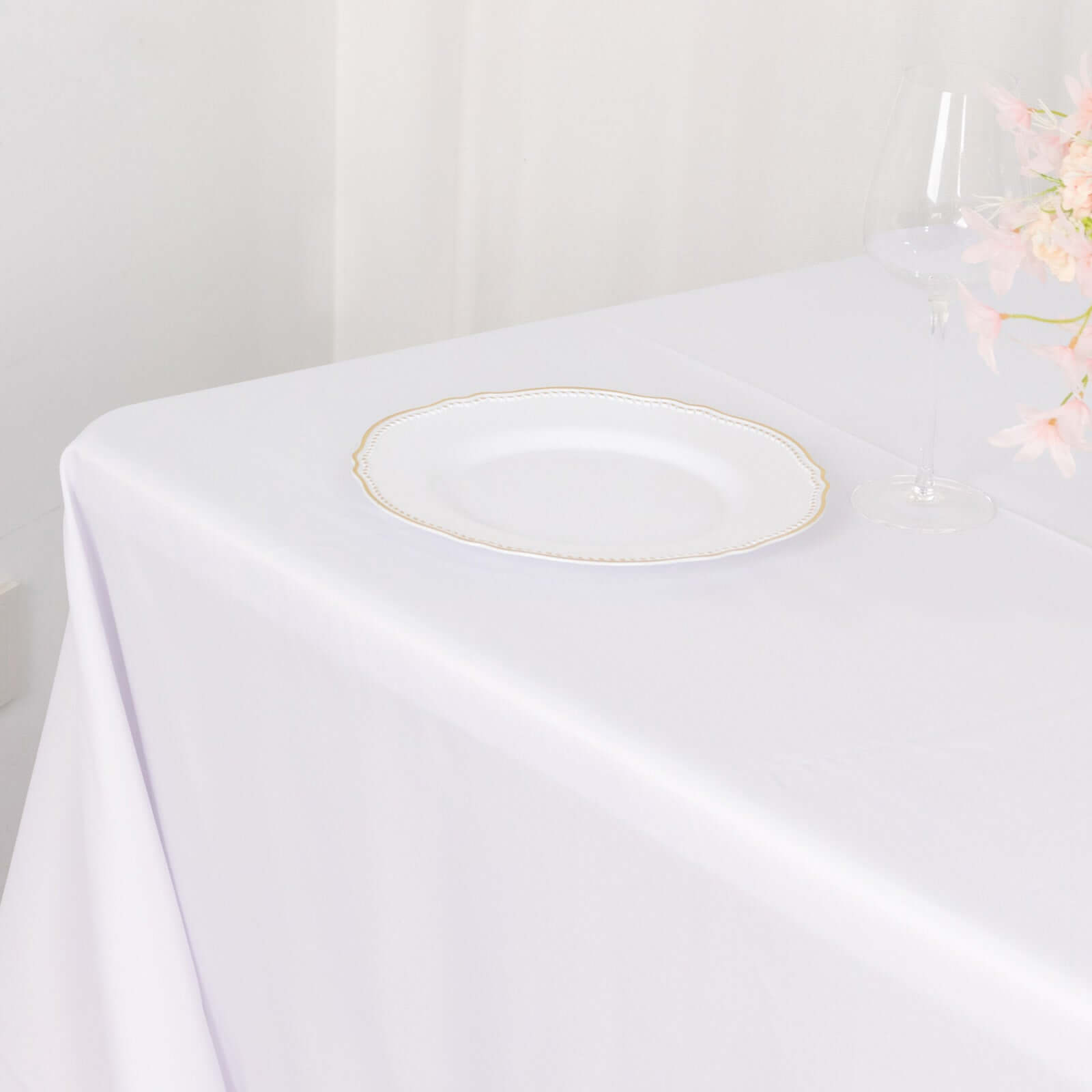 Polyester 90"x156" Rectangle Tablecloth White - Rounded Corners and Seamless Design for Luxe Events