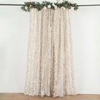 8ftx8ft Beige 3D Leaf Petal Taffeta Event Curtain Drapes, Backdrop Event Panel With Rod Pocket