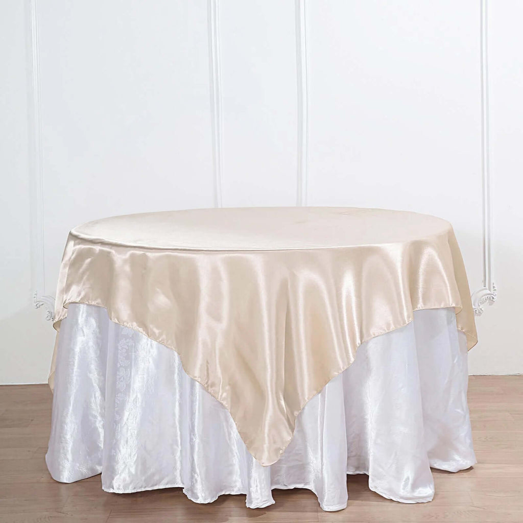 Satin 72"x72" Table Overlay Square Tablecloth Beige - Smooth Finish Table Cover