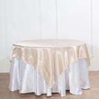 Satin 72"x72" Table Overlay Square Tablecloth Beige - Smooth Finish Table Cover