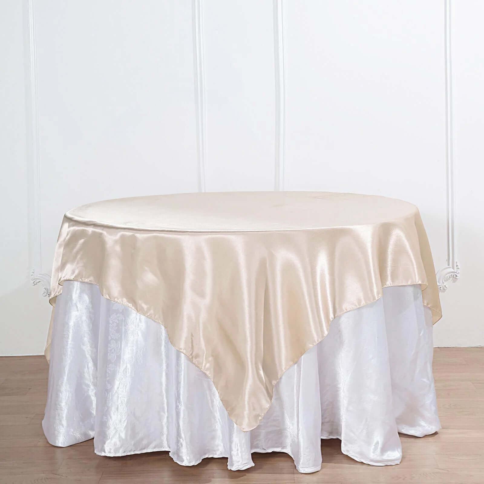 Satin 72"x72" Table Overlay Square Tablecloth Beige - Smooth Finish Table Cover