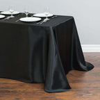 Satin Rectangular 90"x132" Tablecloth Black - Seamless Stylish Table Cover for Weddings and Parties