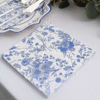 20-Pack Paper Cocktail Napkins with French Toile Print White/Blue - Disposable 2 Ply Beverage Napkins for Events 6.5"x6.5"