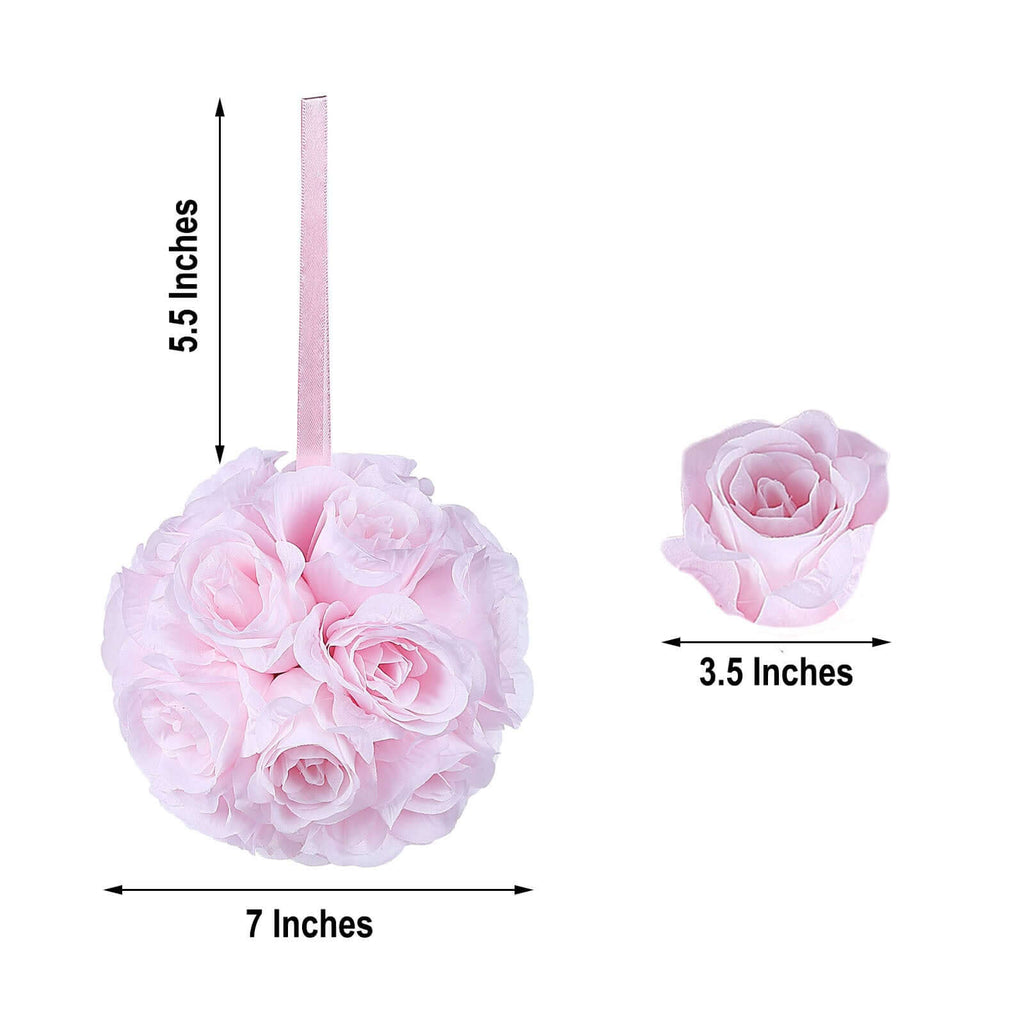 2 Pack 7" Blush Artificial Silk Rose Kissing Ball, Flower Ball