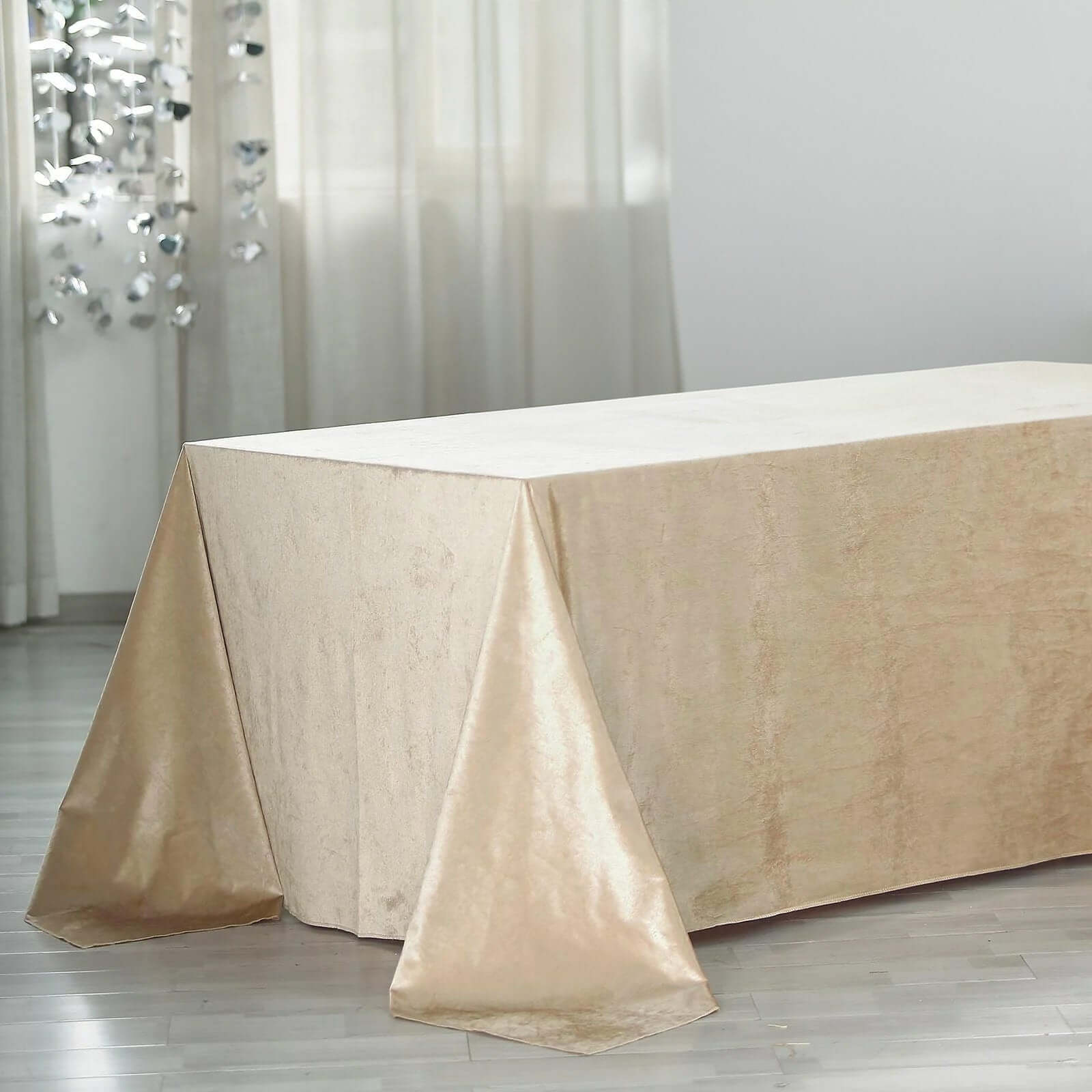 Premium Velvet 90"x156" Rectangle Tablecloth Champagne - Reusable Soft & Seamless Table Cover