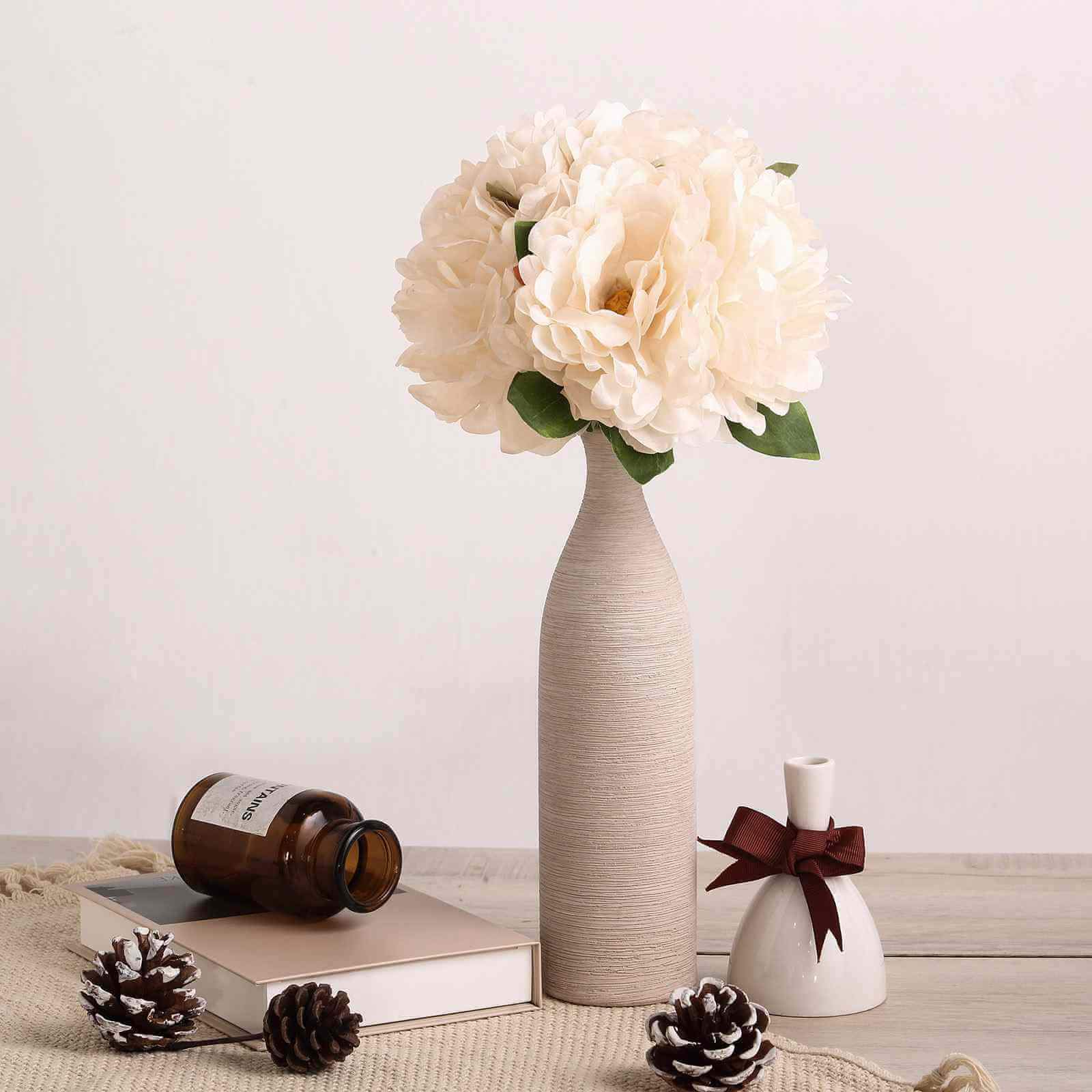 11" Blush Cream Real Touch Artificial Silk Peonies Flower Bouquet