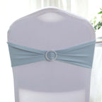 5 Pack Stretch Spandex Chair Sashes Dusty Blue - Reusable Chair Bands with Silver Diamond Ring Slide Buckle 5"x14"