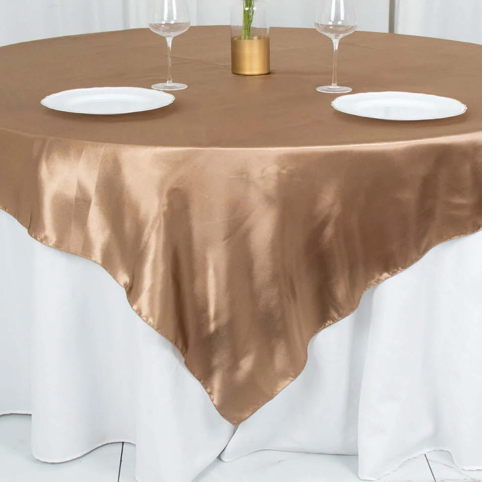 Satin 72"x72" Table Overlay Square Tablecloth Taupe - Smooth Finish Table Cover