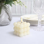 2-Pack LED Flameless Cube Candles Flickering Warm White Ivory - Battery Operated Bubble Design 2"