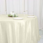 Taffeta 132" Round Tablecloth Ivory - Seamless Accordion Crinkle Table Cover