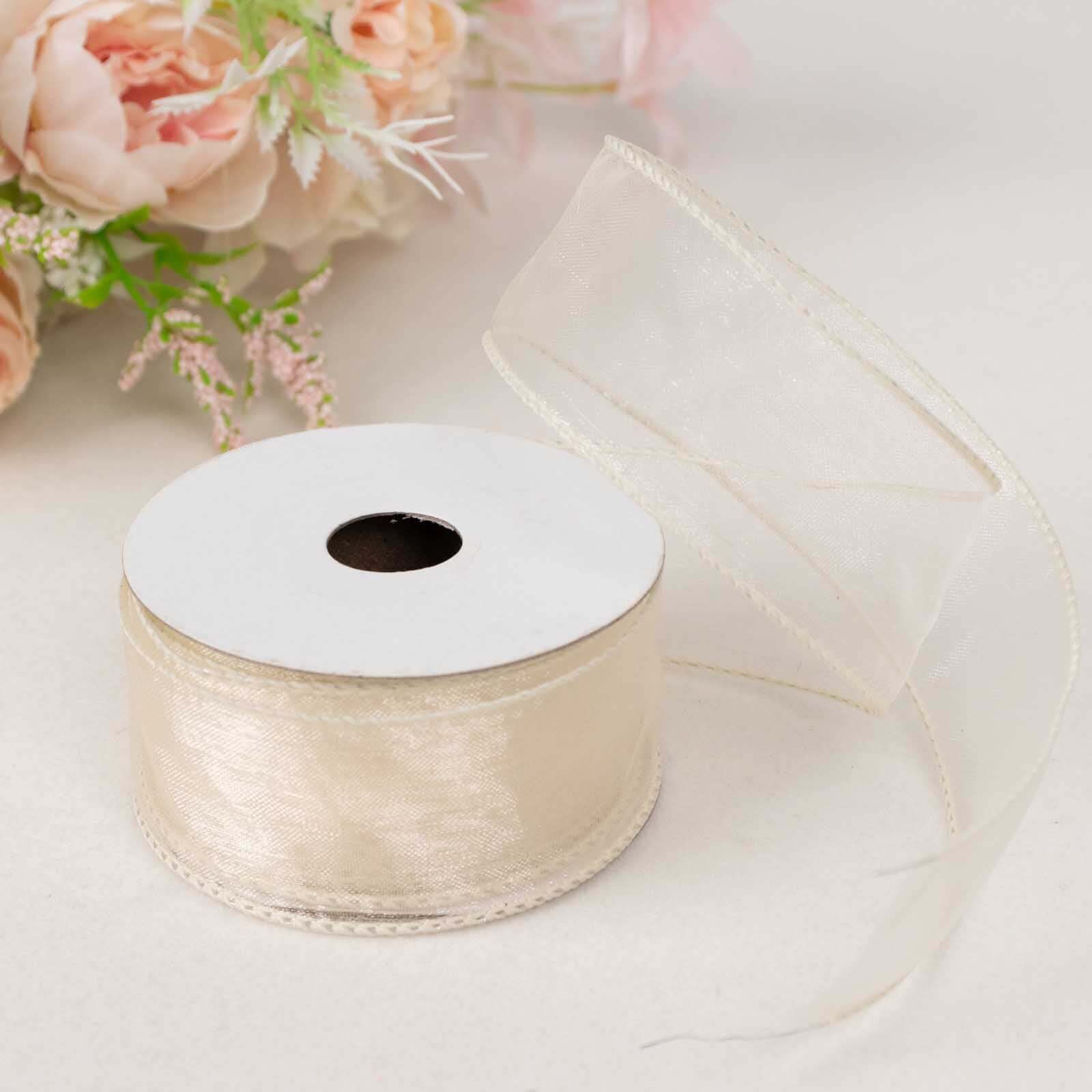 10 Yards 1.5" Ivory Sheer Organza Wired Edge Ribbon