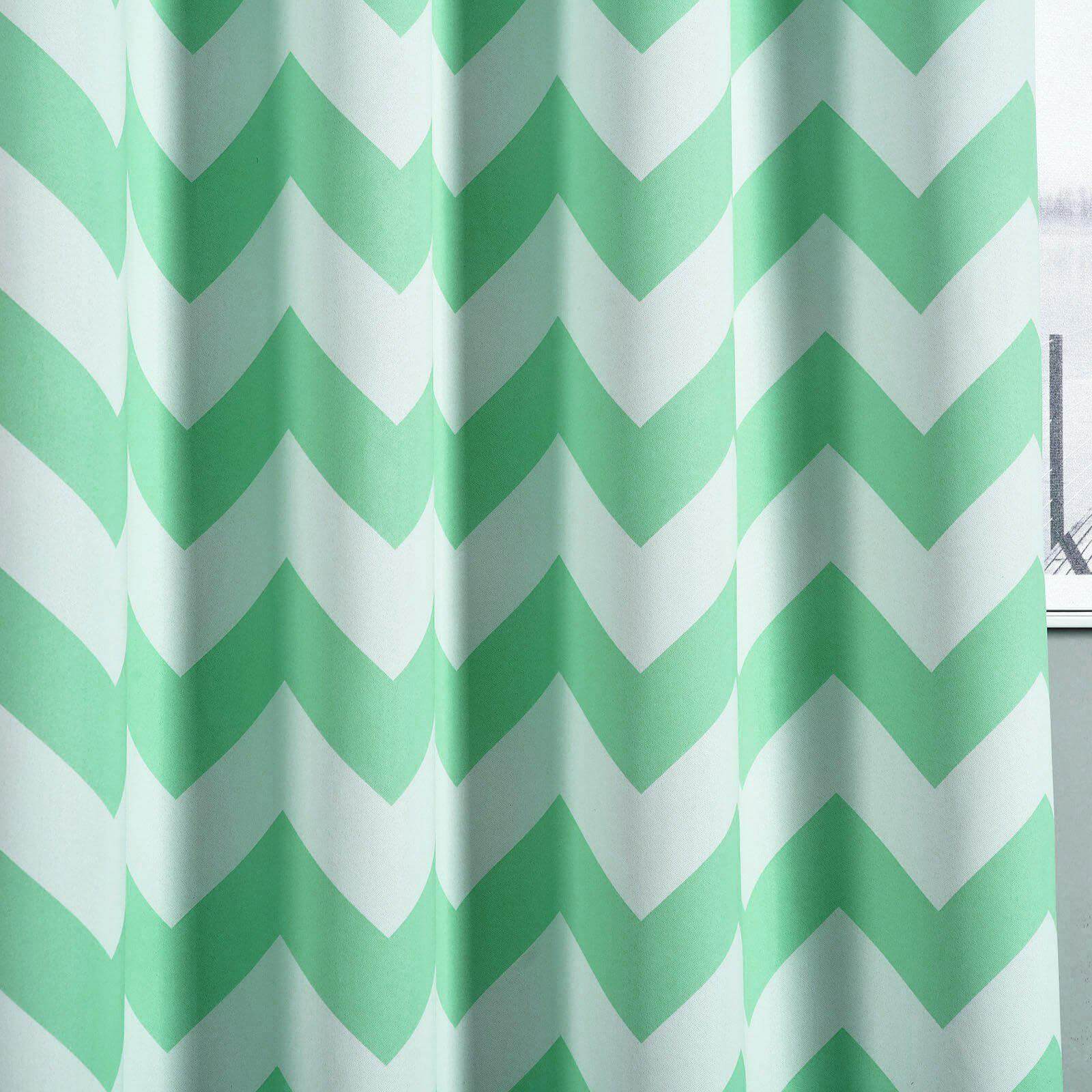 2 Pack White Mint Chevron Print Blackout Window Curtain Grommet Panels, Noise Canceling Curtains - 52"x108"