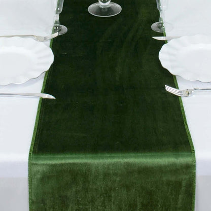 Premium Velvet 12"x108" Table Runner Olive Green - Sheen Finish Reusable Table Decor