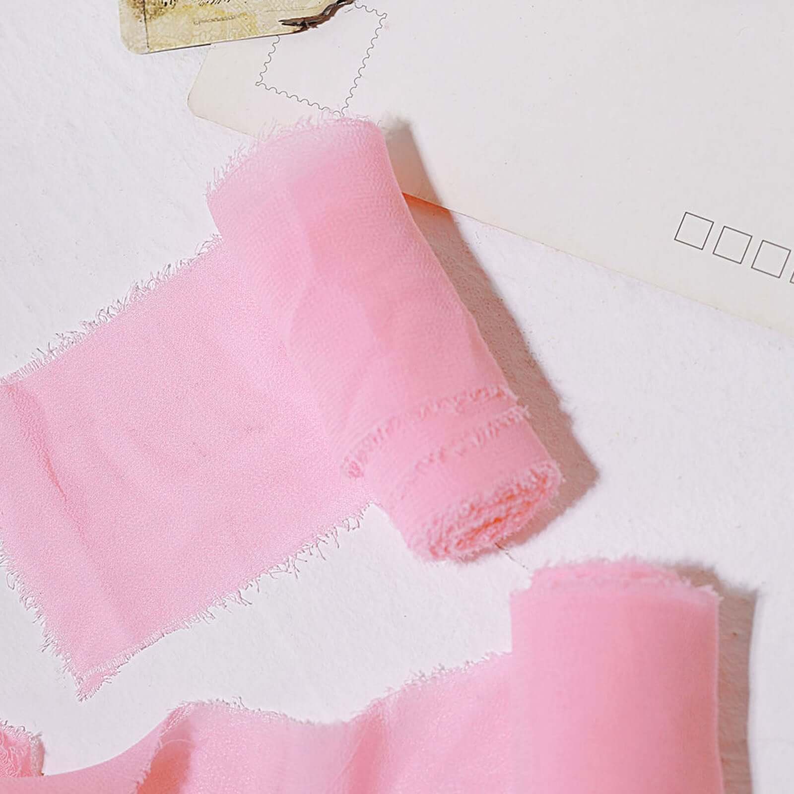 2 Pack 6yd Pink Silk-Like Chiffon Linen Ribbon Roll For Bouquets, Wedding Invitations Gift Wrapping