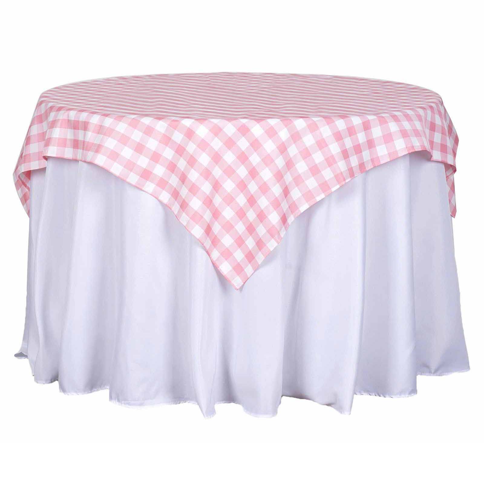 Polyester 54"x54" Table Overlay Square Tablecloth White/Rose Quartz - Checkered Buffalo Plaid Design for Casual Table Settings