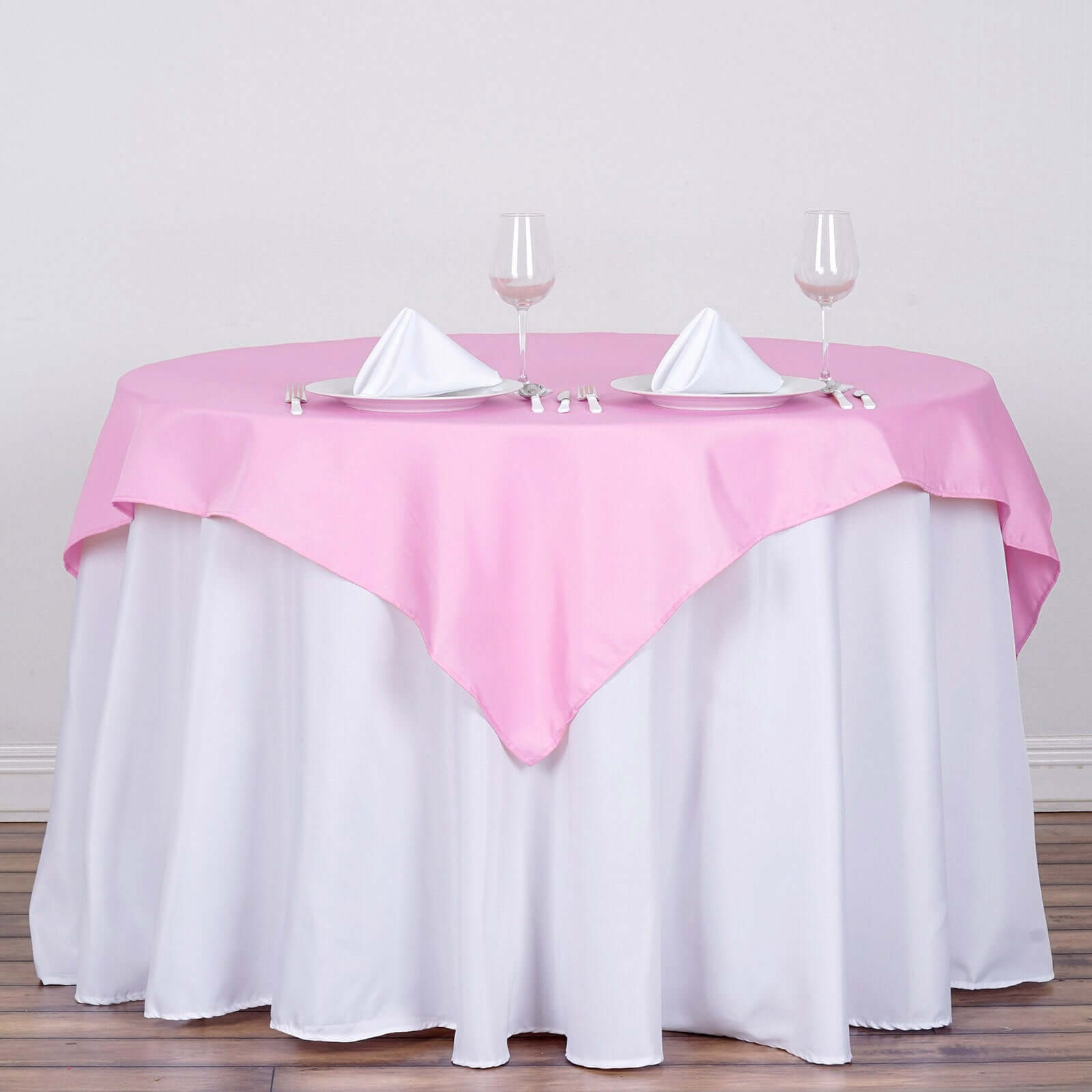 Polyester 54"x54" Table Overlay Square Tablecloth Pink - Wrinkle-Resistant & Durable Table Cover