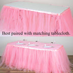 Tulle 21ft Table Skirt Pink/Rose Quartz - 4 Layer Pleated Tutu Table Cover
