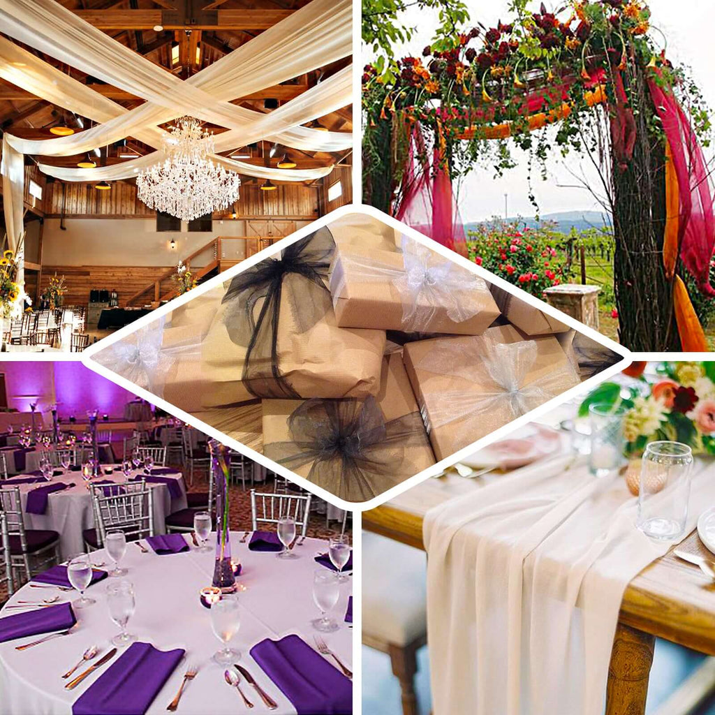 54"x10yd White Solid Sheer Chiffon Fabric Bolt, DIY Voile Drapery Fabric