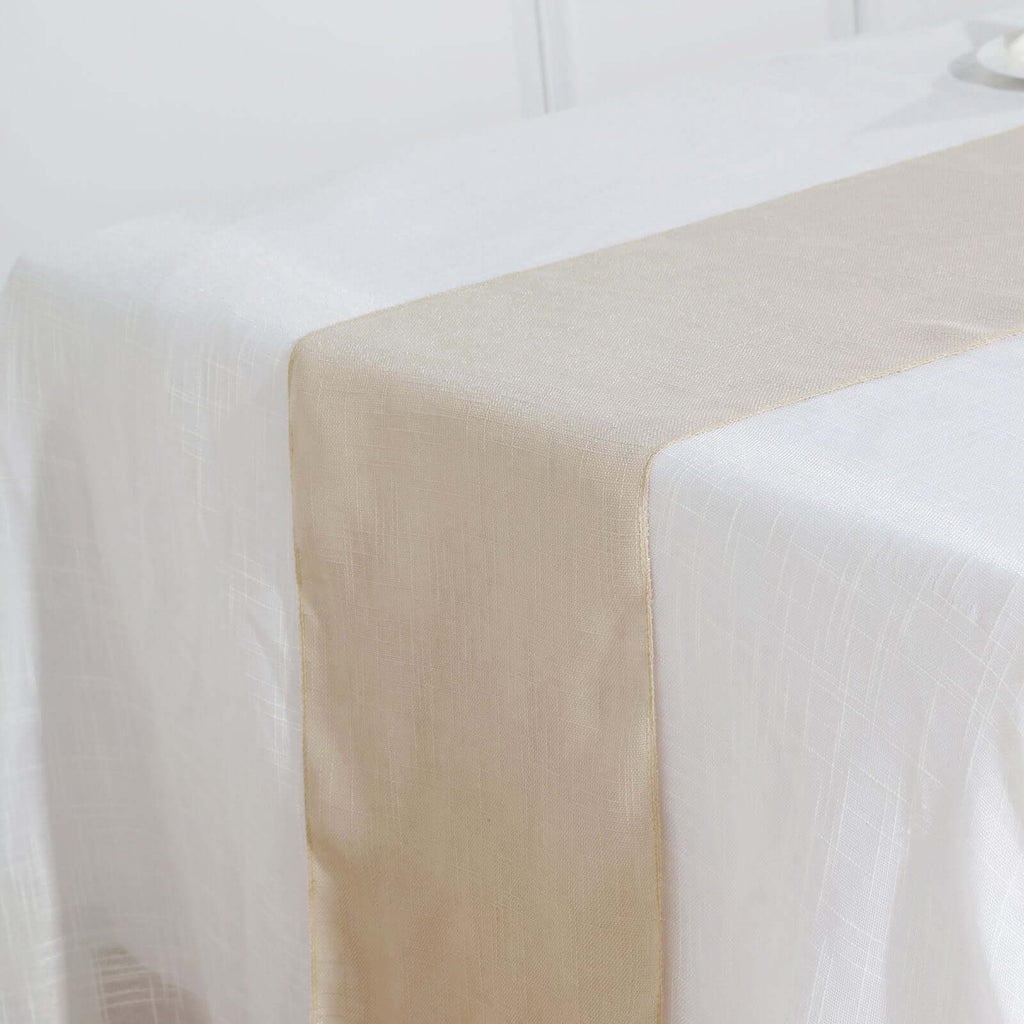 Faux Linen 12"x108" Table Runner Beige - Slubby Textured & Wrinkle Resistant Table Decor