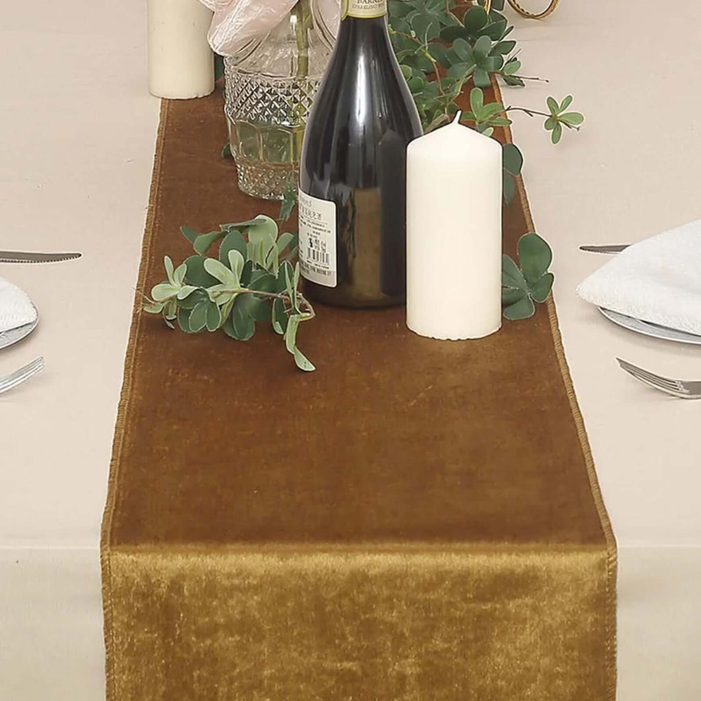 Premium Velvet 12"x108" Table Runner Gold - Sheen Finish & Reusable Table Decor for Weddings & Events