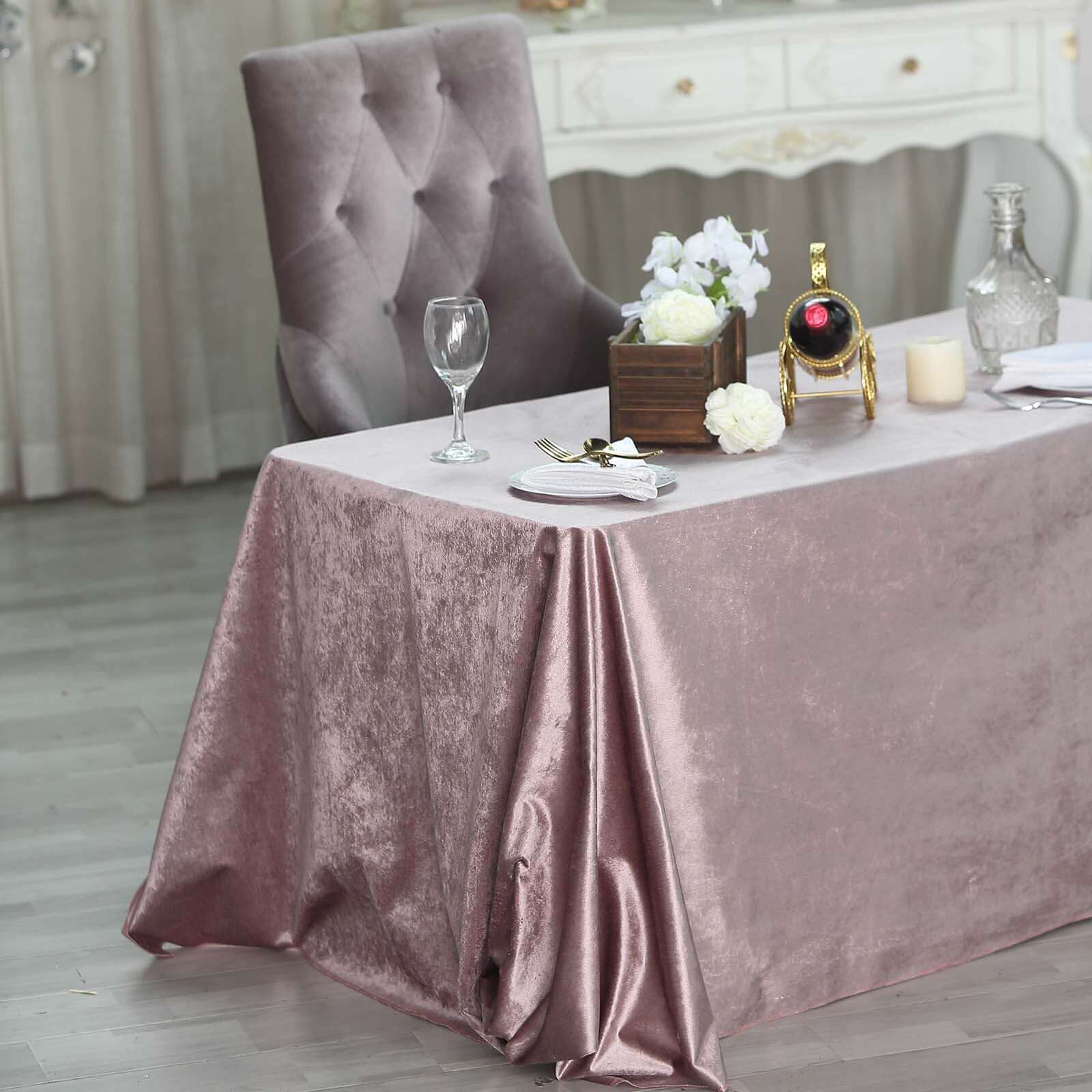 Premium Velvet 90"x132" Rectangle Tablecloth Mauve - Reusable Soft & Seamless Table Cover