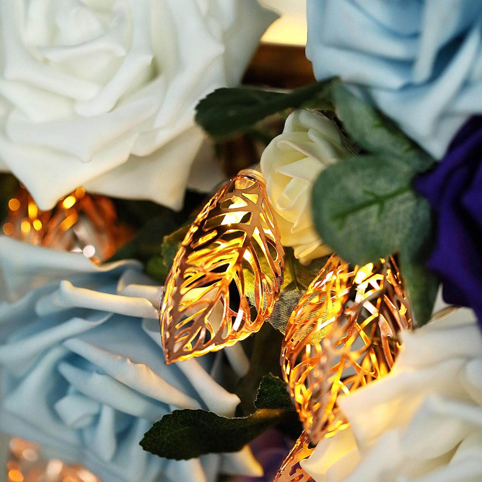 10 LED Fairy String Light Garland Rose Gold Leaves Design Warm White - Battery Operated Party Lights 5ft