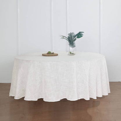 Faux Linen 108" Round Tablecloth White - Slubby Textured & Wrinkle Resistant for Banquets and Receptions