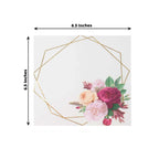 20-Pack Paper Napkins White with Gold Hexagon Frame & Floral Print 6.5"