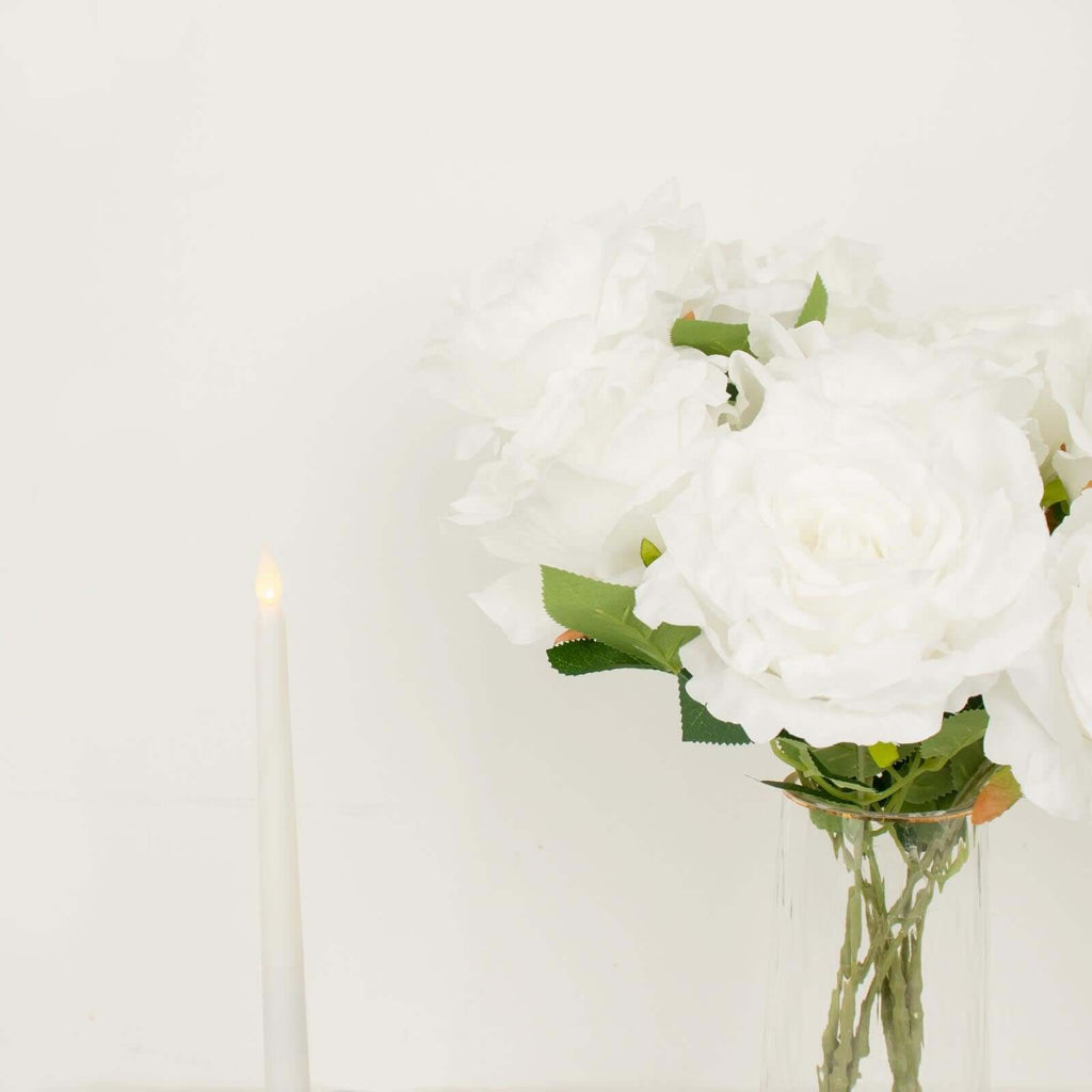 2 Bushes 17" White Premium Silk Jumbo Rose Flower Bouquet, High Quality Artificial Wedding Floral Arrangements