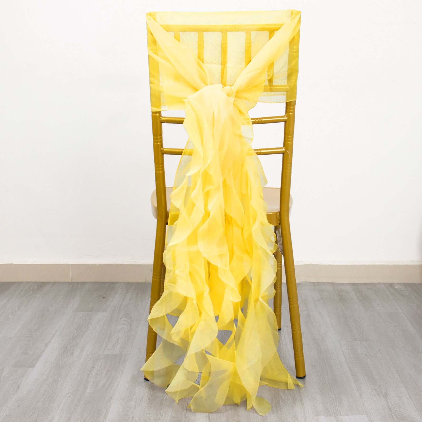 Chiffon Chair Sash with Curly Design Yellow - Stylish Chair Decorations