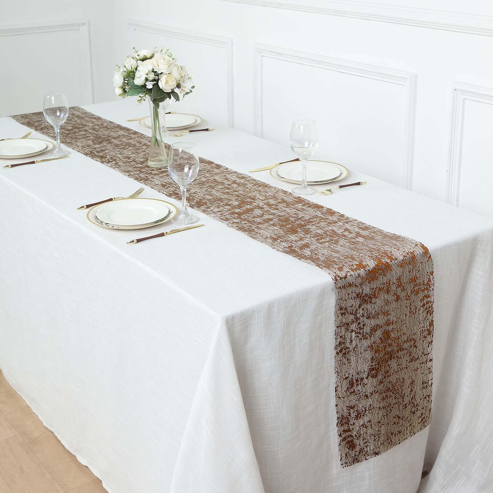 Mesh Polyester 108" Table Runner Roll Metallic Bronze - Distressed Foil Look Disposable Table Decor