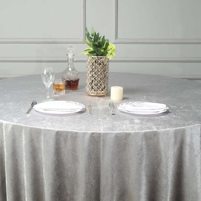 Premium Velvet 120" Round Tablecloth Silver - Reusable Soft & Seamless Table Cover