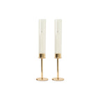 2-Pack Gold Metal Taper Candlestick Holders, Clear Glass Hurricane Candle Stands With Chimney Candle Shades 16"