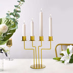2-Pack Geometric Taper Candelabra 4 Arm Design Gold Metal Decorative Centerpiece - Perfect for Events 8"