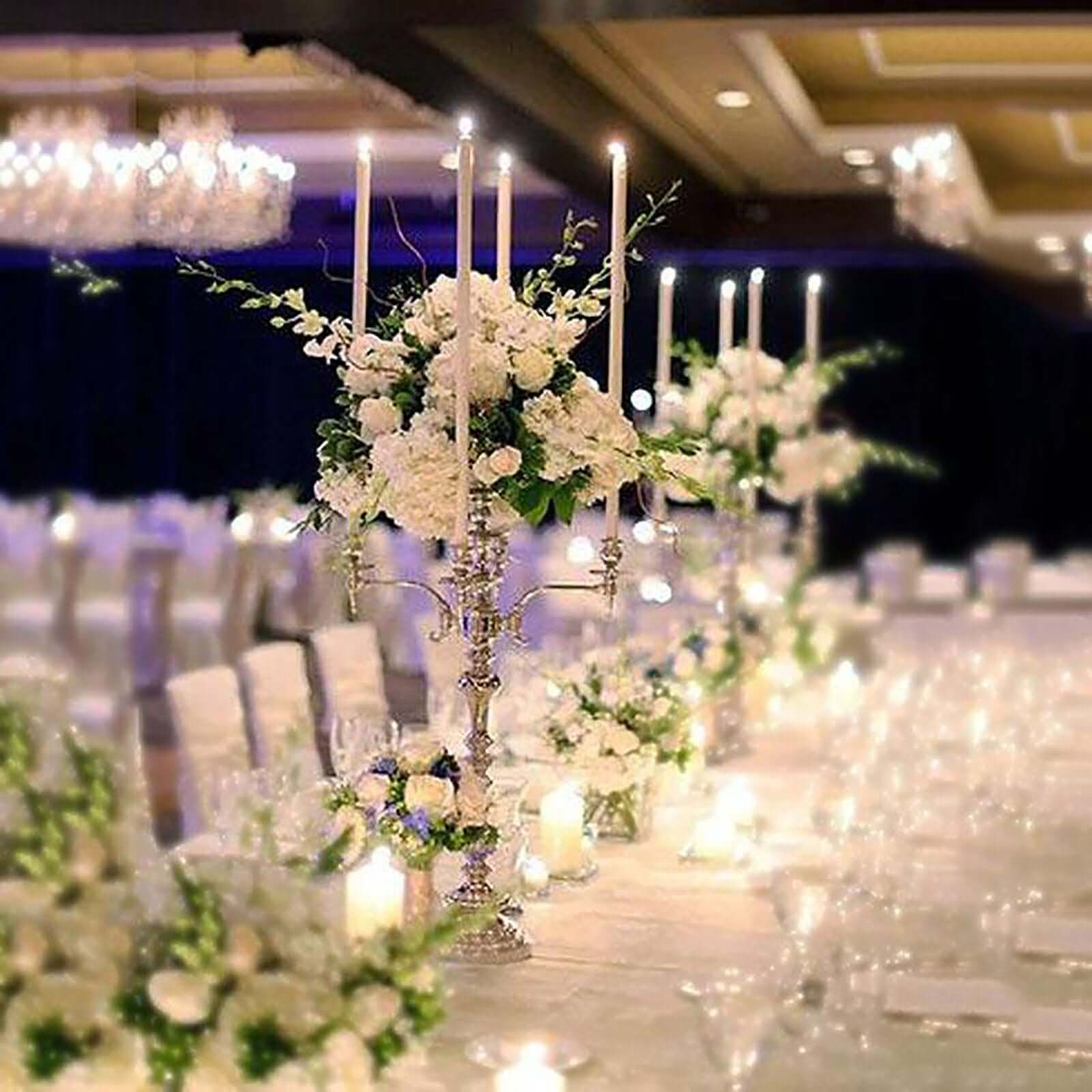 Metal Candelabra 4 Arm Design Silver with Flower Vase Bowl - Table Centerpiece for Weddings 33"